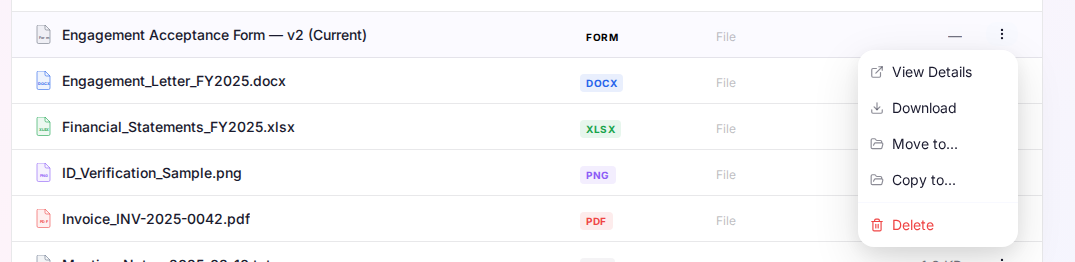 Submitted Custom Form in Client Docs with the View Details action
