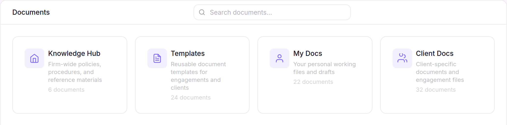 Documents page with the four document library cards
