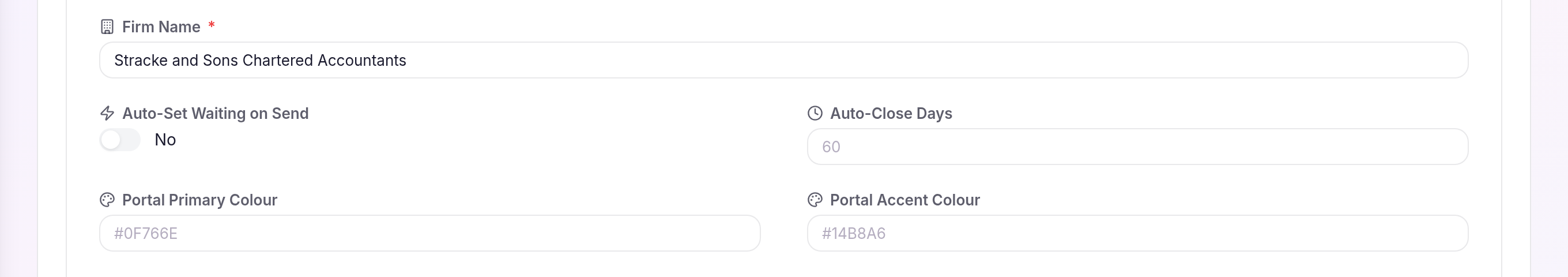 Firm settings for waiting behaviour and Client portal colours